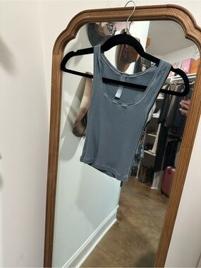 Women's Ribbed Scoop Neck Tank Top - Slate Blue skims tank small